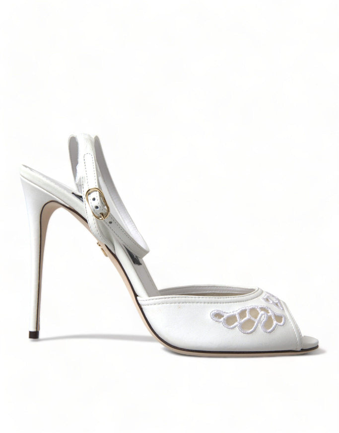 Dolce & Gabbana White Embroidered Ankle Strap Sandals Shoes - Ellie Belle