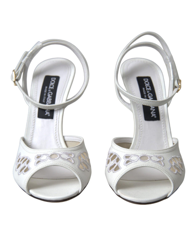 Dolce & Gabbana White Embroidered Ankle Strap Sandals Shoes - Ellie Belle