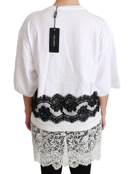 Dolce & Gabbana White Fashion Sinner Cotton Lace T-shirt Top - Ellie Belle