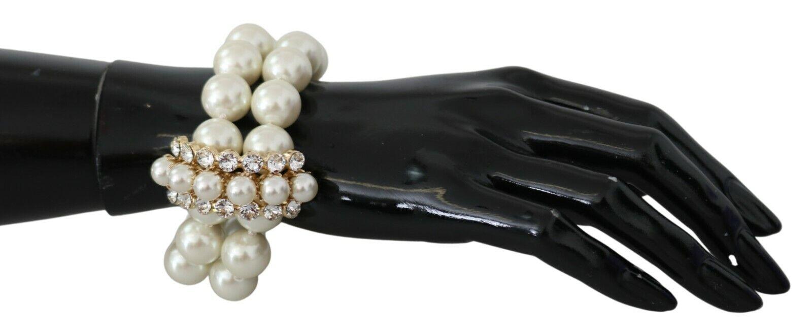 Dolce & Gabbana White Faux Pearl Beads Translucent Crystals Bracelet - Ellie Belle