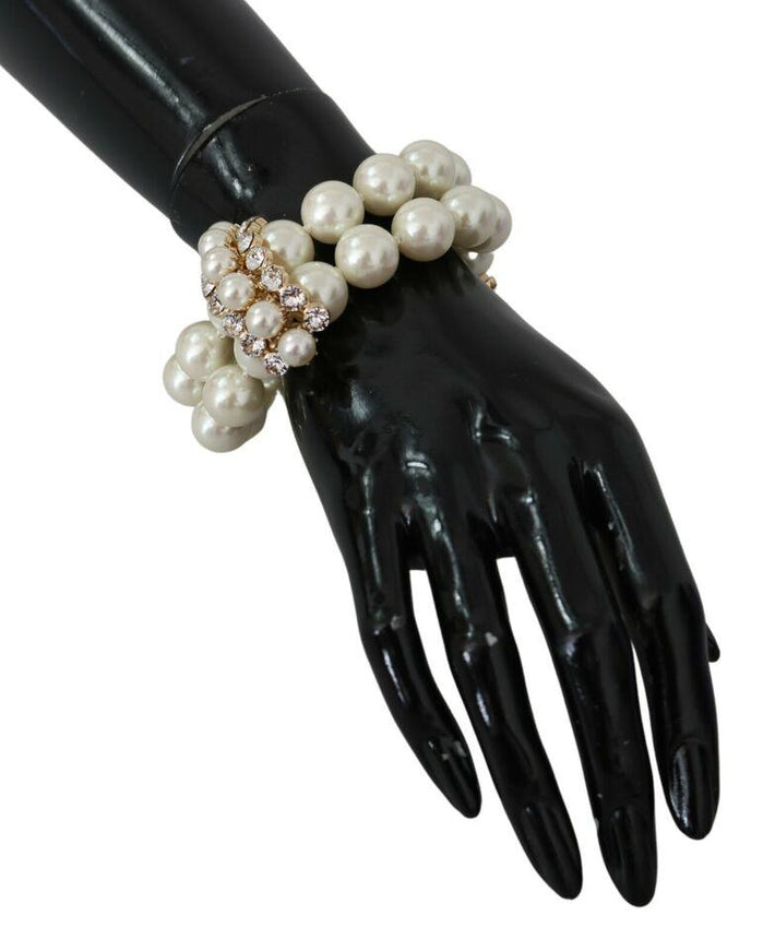 Dolce & Gabbana White Faux Pearl Beads Translucent Crystals Bracelet - Ellie Belle