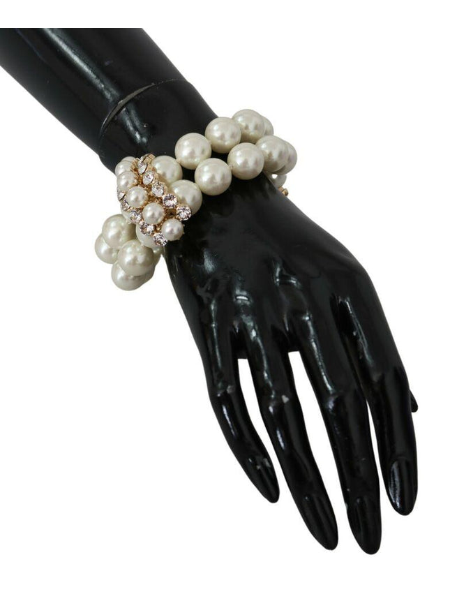 Dolce & Gabbana White Faux Pearl Beads Translucent Crystals Bracelet - Ellie Belle