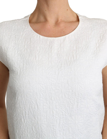 Dolce & Gabbana White Floral Brocade Blouse Cotton Top - Ellie Belle