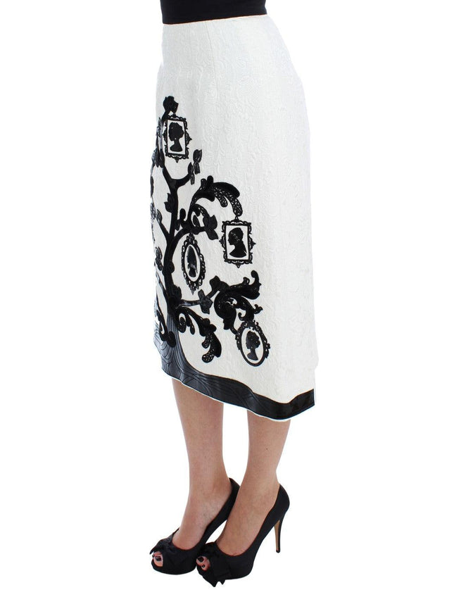 Dolce & Gabbana White Floral Brocade Family Tree Skirt - Ellie Belle