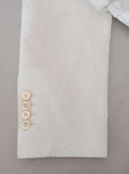 Dolce & Gabbana White Floral Brocade Trench Coat Jacket - Ellie Belle