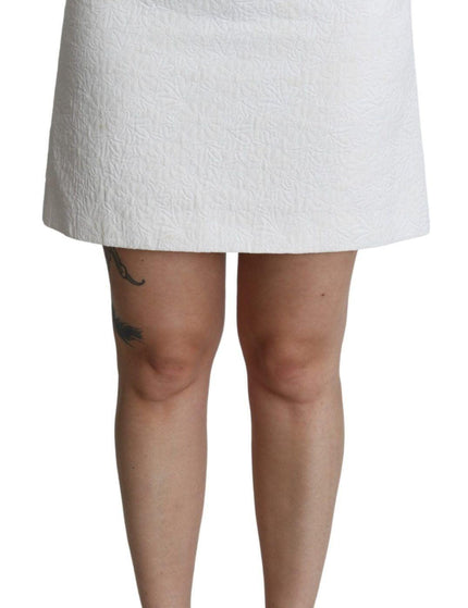 Dolce & Gabbana White Floral High Waist Mini Brocade Skirt - Ellie Belle