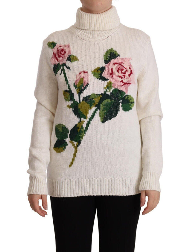 Dolce & Gabbana White Floral Knitted Turtle Neck Pullover Sweater - Ellie Belle