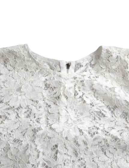 Dolce & Gabbana White Floral Lace Cotton Round Neck Blouse Top - Ellie Belle