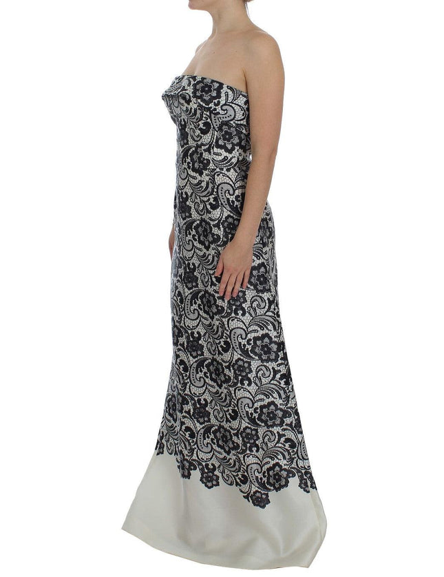 Dolce & Gabbana White Floral Lace Silk Corset Gown Dress - Ellie Belle