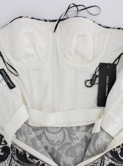 Dolce & Gabbana White Floral Lace Silk Corset Gown Dress - Ellie Belle