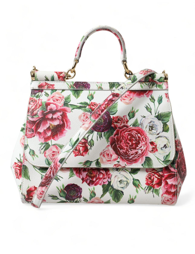 Dolce & Gabbana White Floral Leather Top Handle Shoulder Satchel SICILY Bag - Ellie Belle