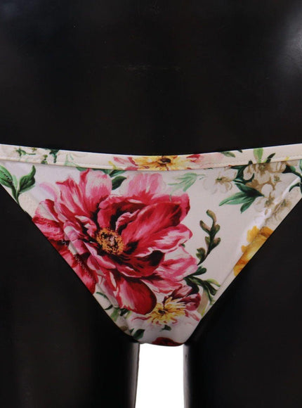 Dolce & Gabbana White Floral Print Bikini Bottom Swimwear - Ellie Belle