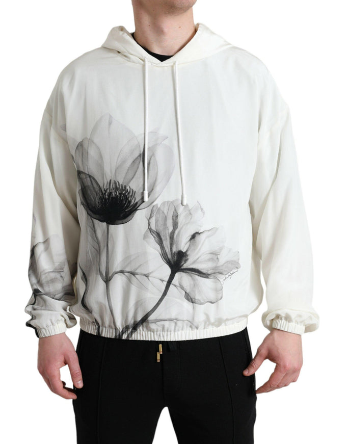 Dolce & Gabbana White Floral Print Hooded Pullover Sweater - Ellie Belle