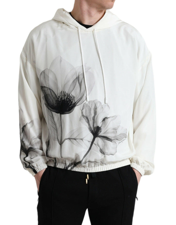 Dolce & Gabbana White Floral Print Hooded Pullover Sweater - Ellie Belle