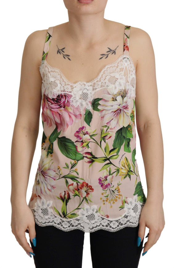 Dolce & Gabbana White Floral Print Lace Silk Camisole Lingerie Top - Ellie Belle