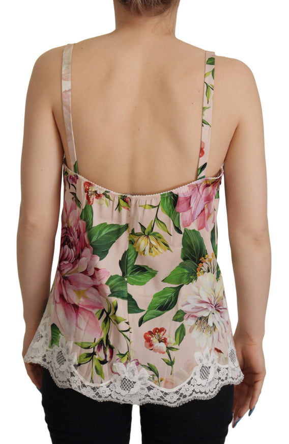 Dolce & Gabbana White Floral Print Lace Silk Camisole Lingerie Top - Ellie Belle