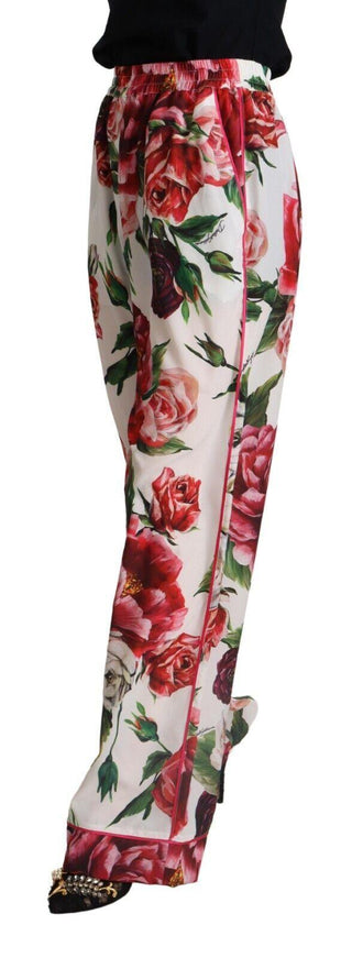 Dolce & Gabbana White Floral Print Mid Waist Wide Leg Pants - Ellie Belle