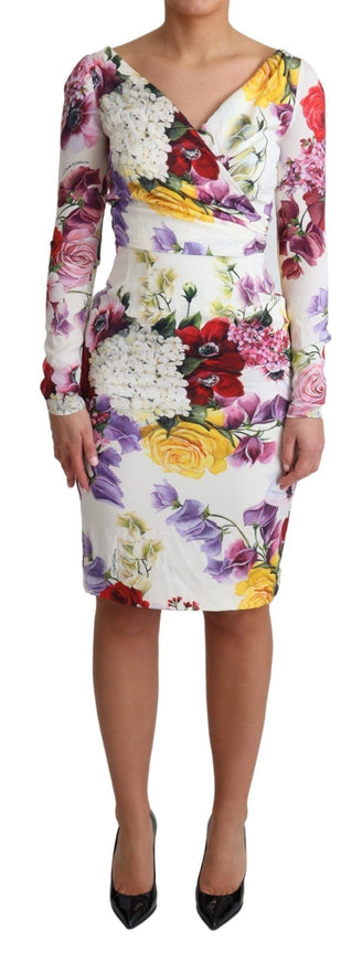 Dolce & Gabbana White Floral Print Silk Long Sleeve Dress - Ellie Belle