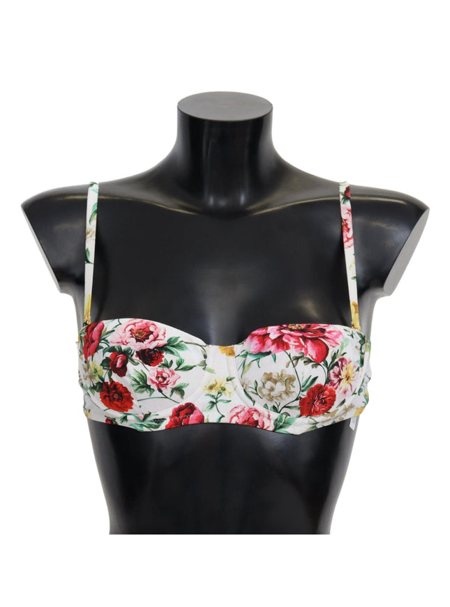 Dolce & Gabbana White Floral Print Swimsuit Beachwear Bikini Tops - Ellie Belle