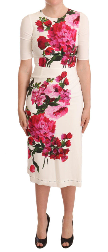 Dolce & Gabbana White Floral Printed Crepe Midi Slit Dress - Ellie Belle