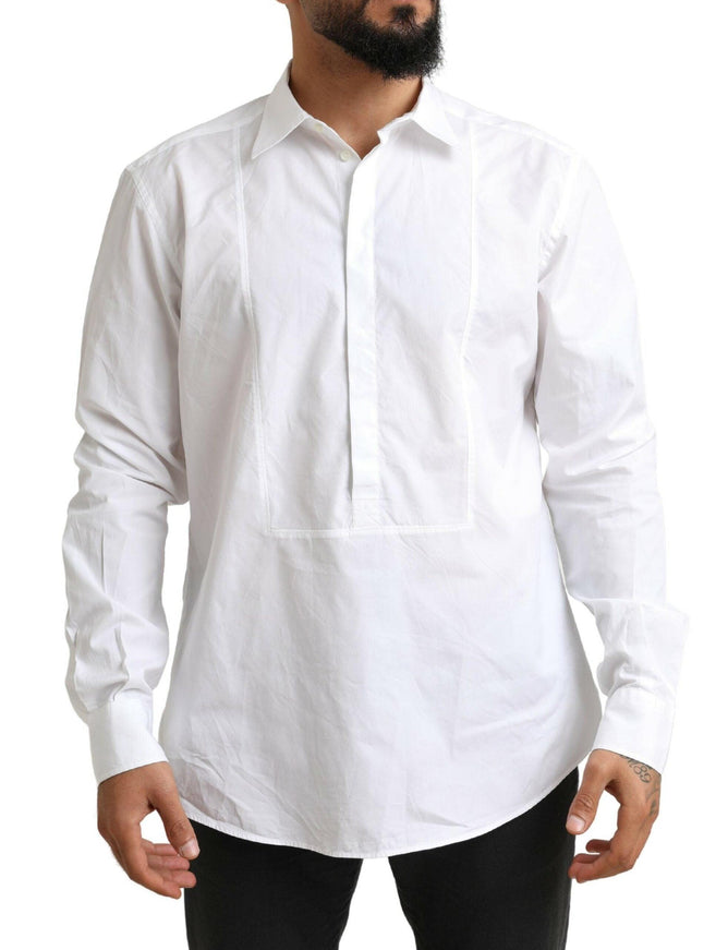 Dolce & Gabbana White Formal Cotton Tuxedo Men Dress Shirt - Ellie Belle