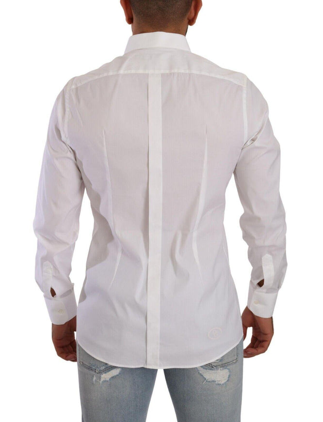 Dolce & Gabbana White GOLD Cotton Blend Dress Men Formal Shirt - Ellie Belle