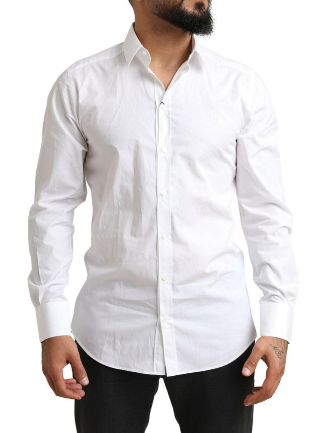 Dolce & Gabbana White GOLD Cotton Men Formal Dress Shirt - Ellie Belle