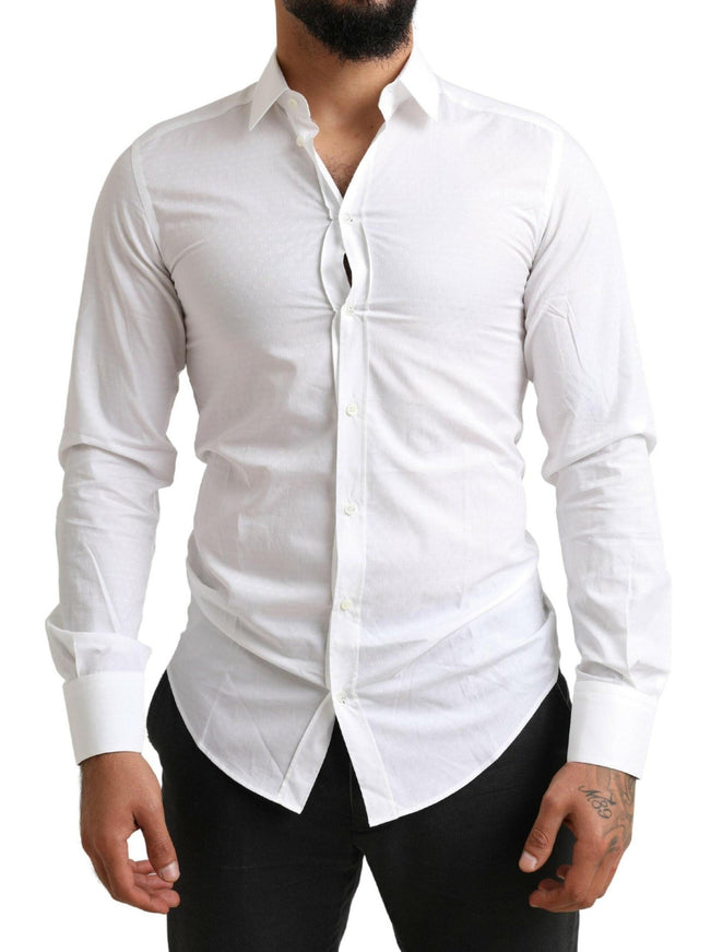 Dolce & Gabbana White GOLD Cotton Slim Fit Formal Dress Shirt - Ellie Belle