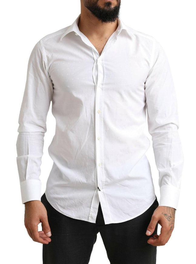 Dolce & Gabbana White GOLD Cotton SlimFit Formal Dress Shirt - Ellie Belle