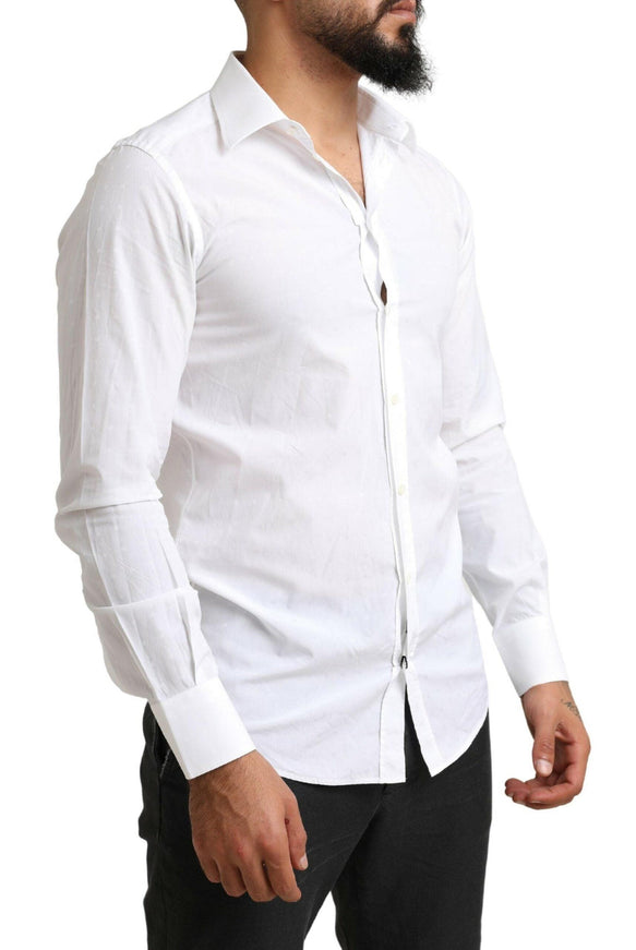 Dolce & Gabbana White GOLD Cotton SlimFit Formal Dress Shirt - Ellie Belle