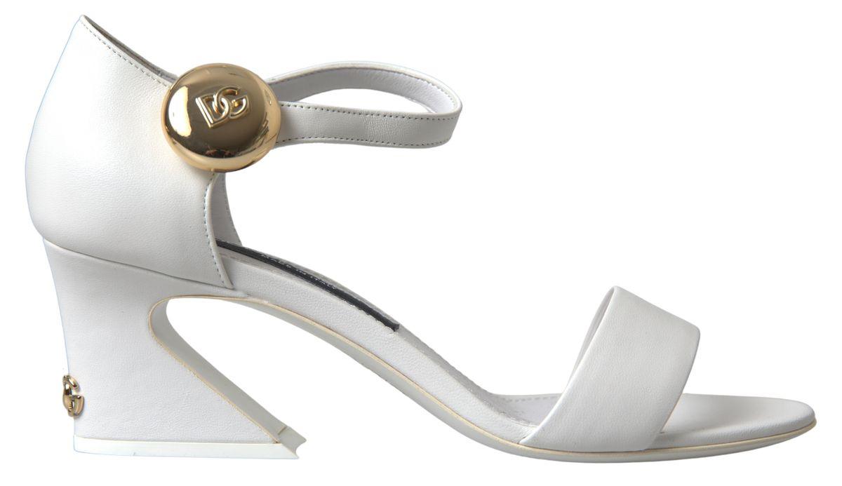 Dolce & Gabbana White Gold DG Ankle Strap Sandals Shoes - Ellie Belle