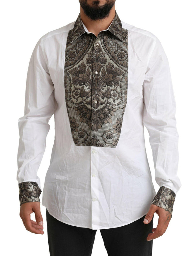 Dolce & Gabbana White GOLD Floral Brocade Cotton Formal Shirt - Ellie Belle