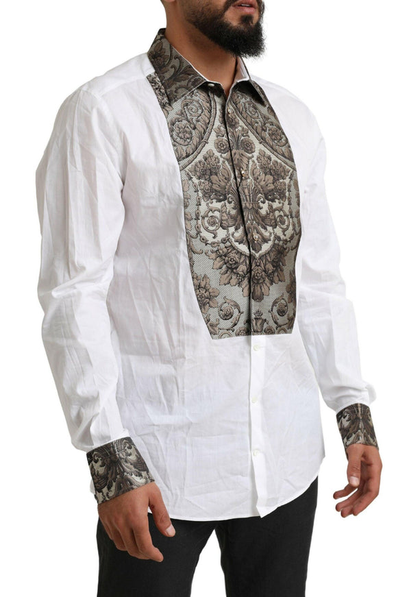 Dolce & Gabbana White GOLD Floral Brocade Cotton Formal Shirt - Ellie Belle