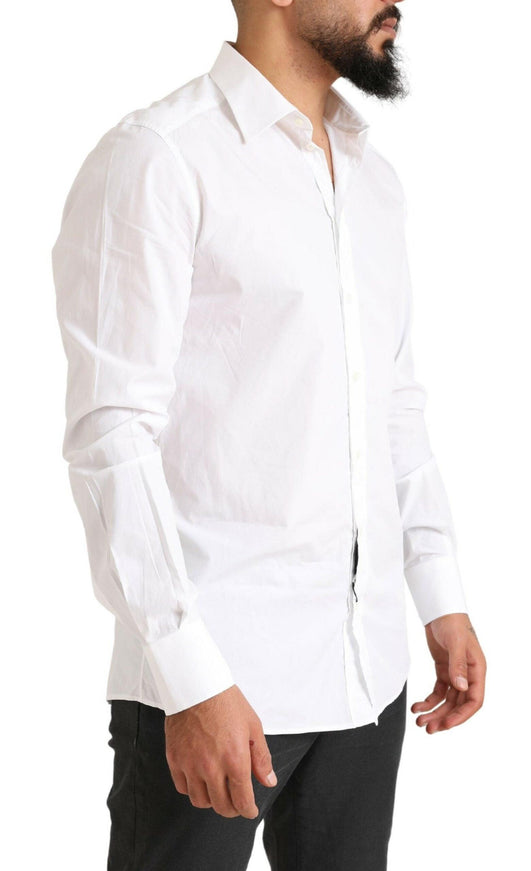 Dolce & Gabbana White GOLD Formal Cotton Formal Dress Shirt - Ellie Belle