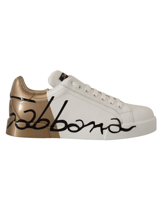 Dolce & Gabbana White Gold Lace Up Low Top Sneakers Shoes - Ellie Belle