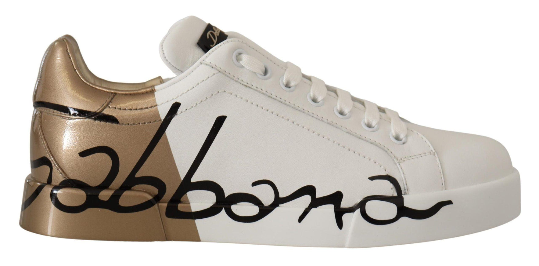 Dolce & Gabbana White Gold Lace Up Low Top Sneakers Shoes - Ellie Belle