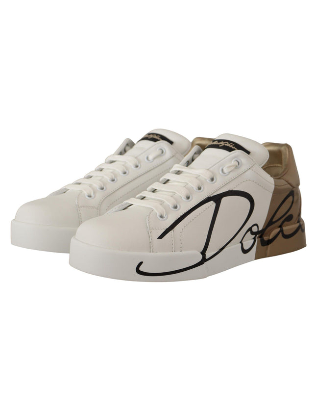 Dolce & Gabbana White Gold Lace Up Low Top Sneakers Shoes - Ellie Belle