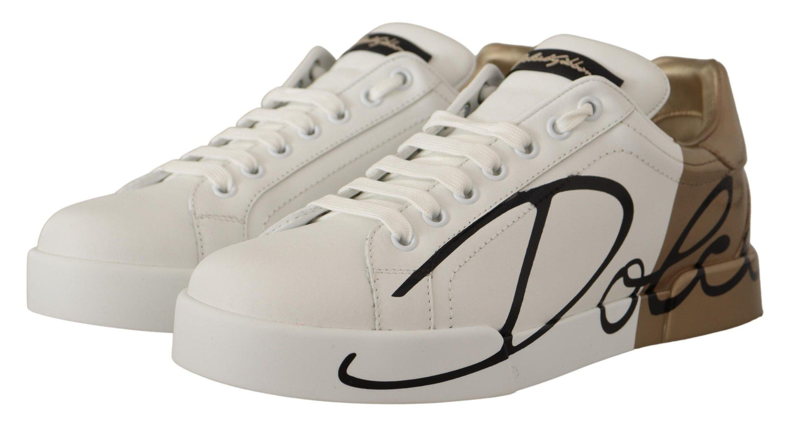 Dolce & Gabbana White Gold Lace Up Low Top Sneakers Shoes - Ellie Belle