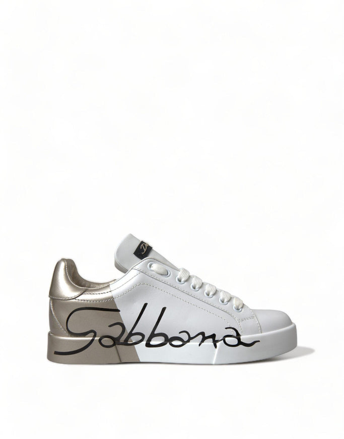 Dolce & Gabbana White Gold Lace Up Womens Low Top Sneakers - Ellie Belle