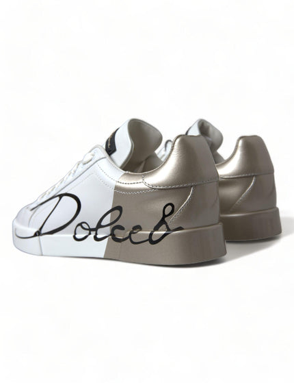 Dolce & Gabbana White Gold Lace Up Womens Low Top Sneakers - Ellie Belle