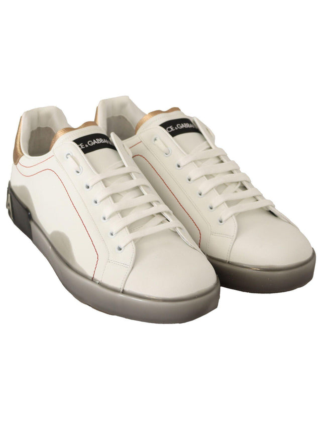 Dolce & Gabbana White Gold Leather Low Top Sneakers Casual Shoes - Ellie Belle