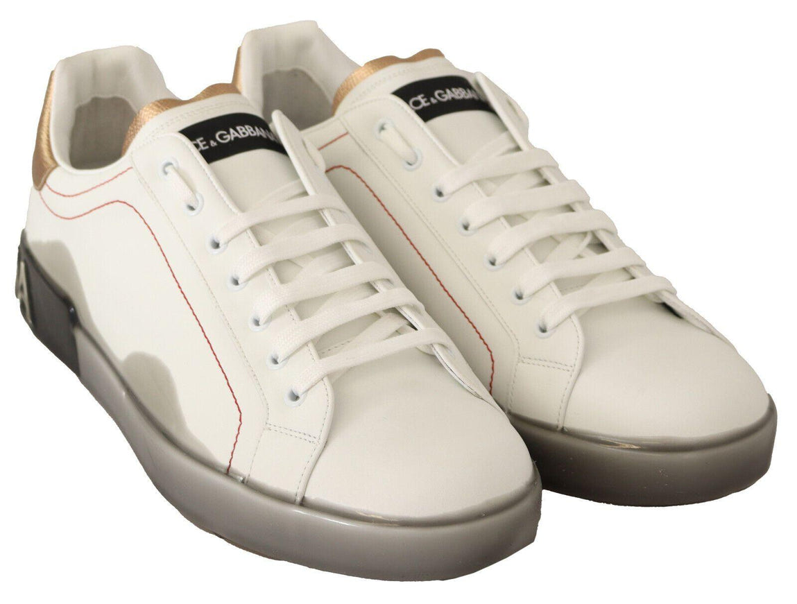 Dolce & Gabbana White Gold Leather Low Top Sneakers Casual Shoes - Ellie Belle