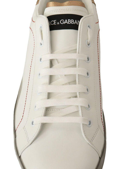 Dolce & Gabbana White Gold Leather Low Top Sneakers Casual Shoes - Ellie Belle