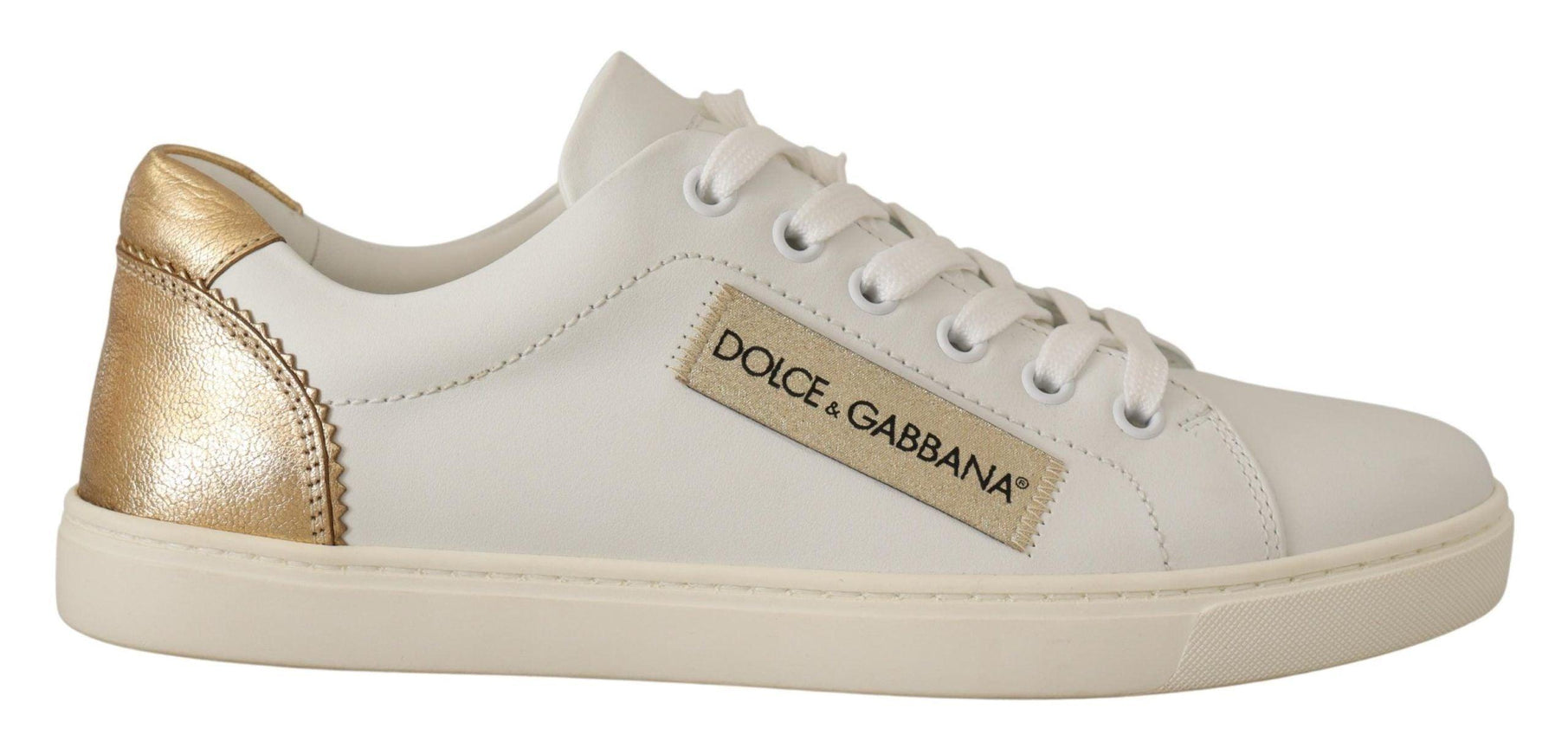 Dolce & Gabbana White Gold Leather Low Top Sneakers - Ellie Belle