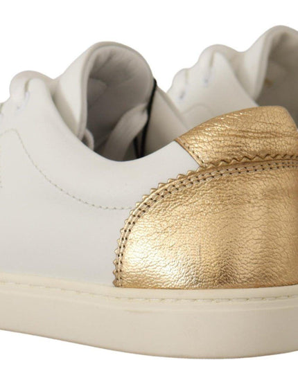 Dolce & Gabbana White Gold Leather Low Top Sneakers - Ellie Belle