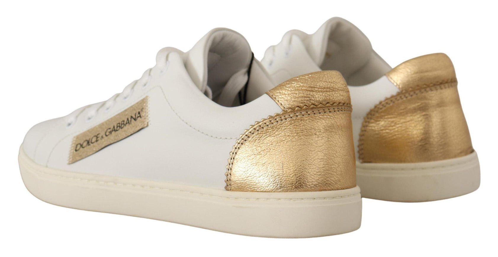 Dolce & Gabbana White Gold Leather Low Top Sneakers - Ellie Belle