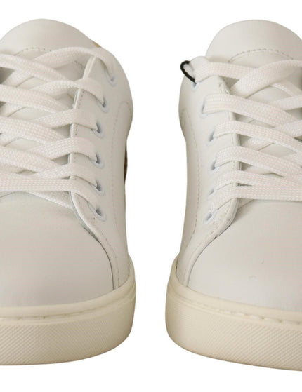 Dolce & Gabbana White Gold Leather Low Top Sneakers - Ellie Belle