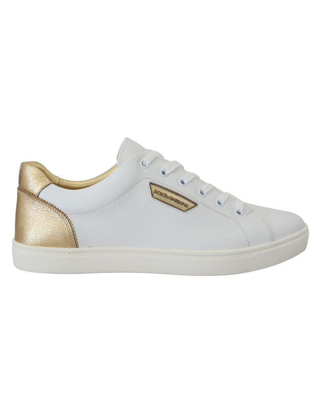 Dolce & Gabbana White Gold Leather Low Top Sneakers Shoes - Ellie Belle