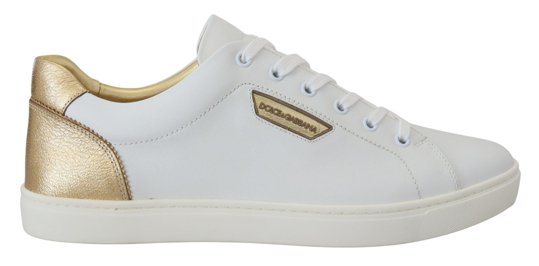 Dolce & Gabbana White Gold Leather Low Top Sneakers Shoes - Ellie Belle