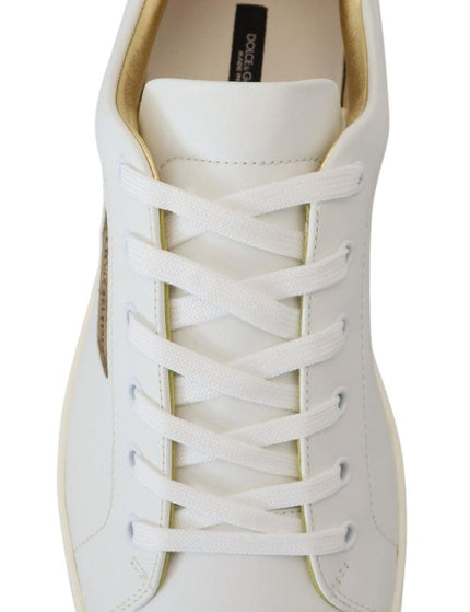 Dolce & Gabbana White Gold Leather Low Top Sneakers Shoes - Ellie Belle